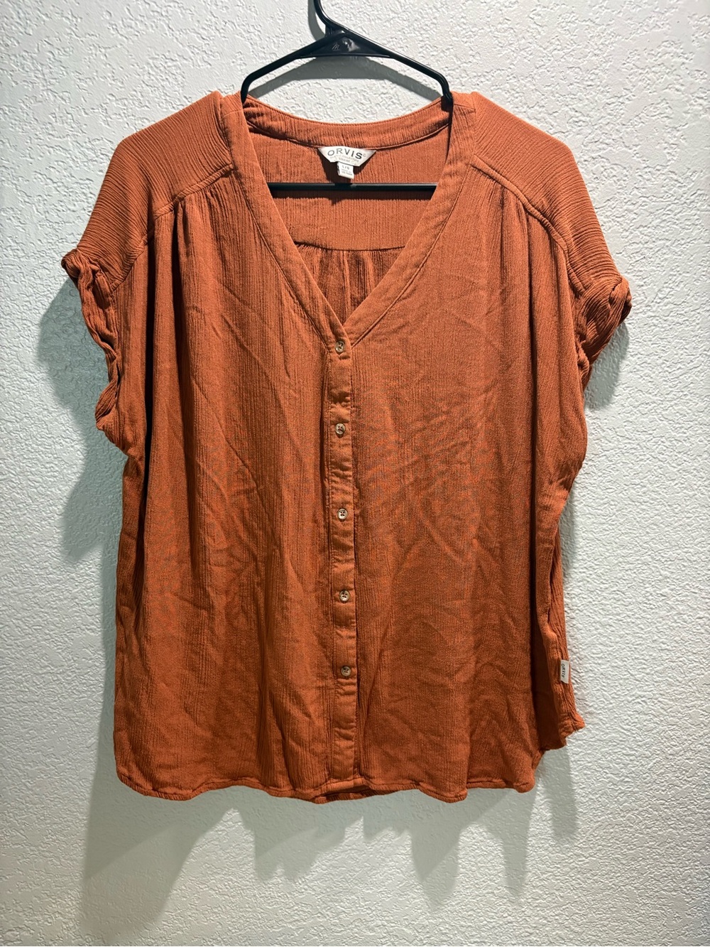 Orvis Women's Burnt Orange Button-Down Short Sleeve Top